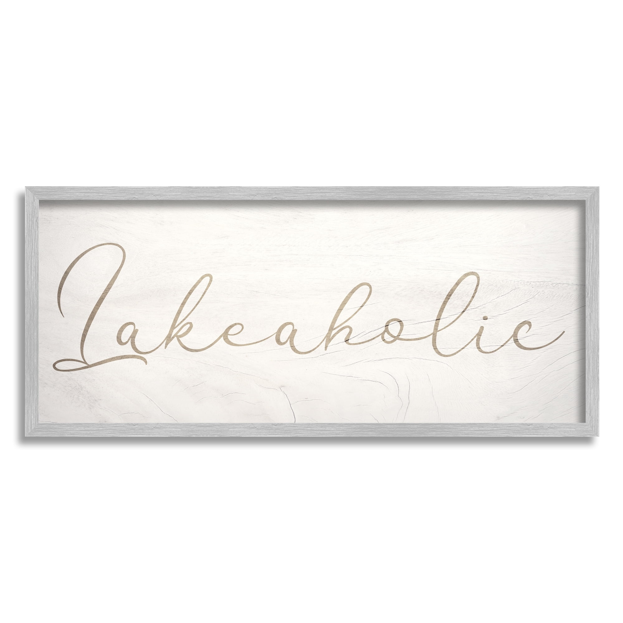 Stupell Industries Lakeaholic Shabby Chic Calligraphy Text Rustic Background Framed Wall Art, 30 x 13, Design by Daphne Polselli
