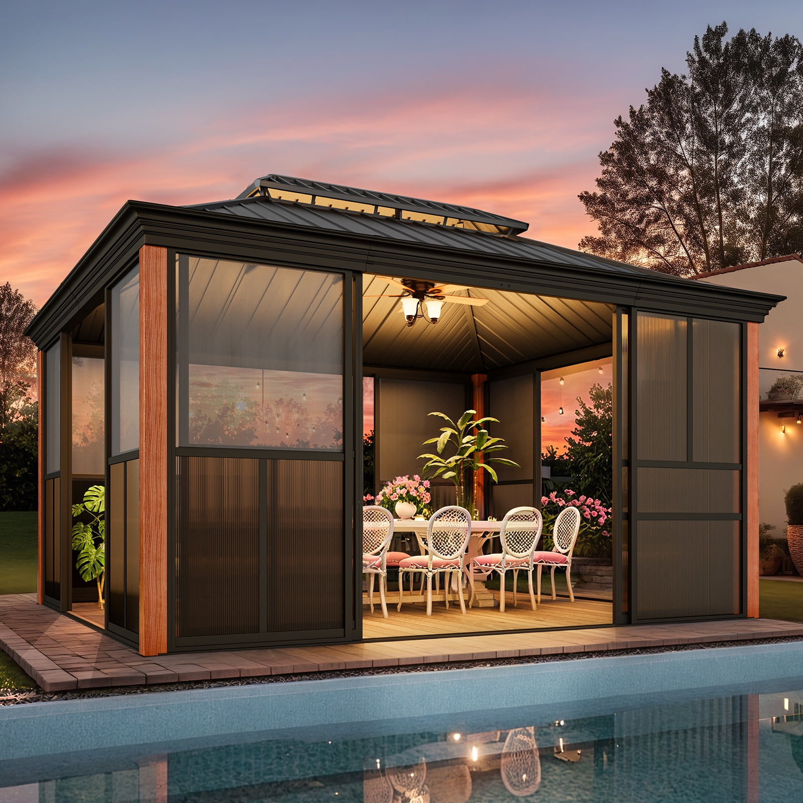 Purple Leaf, Sunroom Hardtop Gazebo, 12'x14', Aluminum Frame Grey