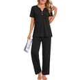 thumbnail image 2 of Fantaslook Womens Pajamas Sets V Neck Buttons Short Sleeve Top and Pant with Pockets Lounge Wear Set Outfits, 2 of 8