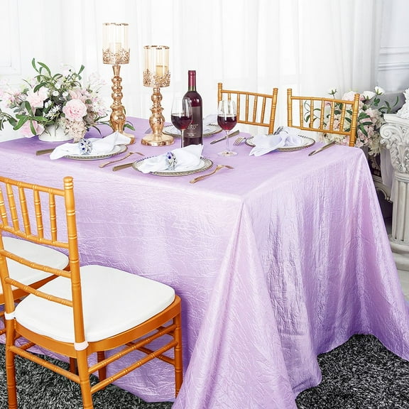 Wedding Linens Inc. 1pc 90 x 132 inch Rectangular Crushed Crinkle Taffeta Tableclths Table Covers - Lavender