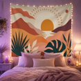 thumbnail image 2 of Golden Sun and Layered Mountains Against Terracotta Clouds, Serene Boho for Nature Lovers, Botanical Landscape Art, Housewarming Gift, Tapestry Wall Hanging for Bedroom and Living Room, 2 of 7
