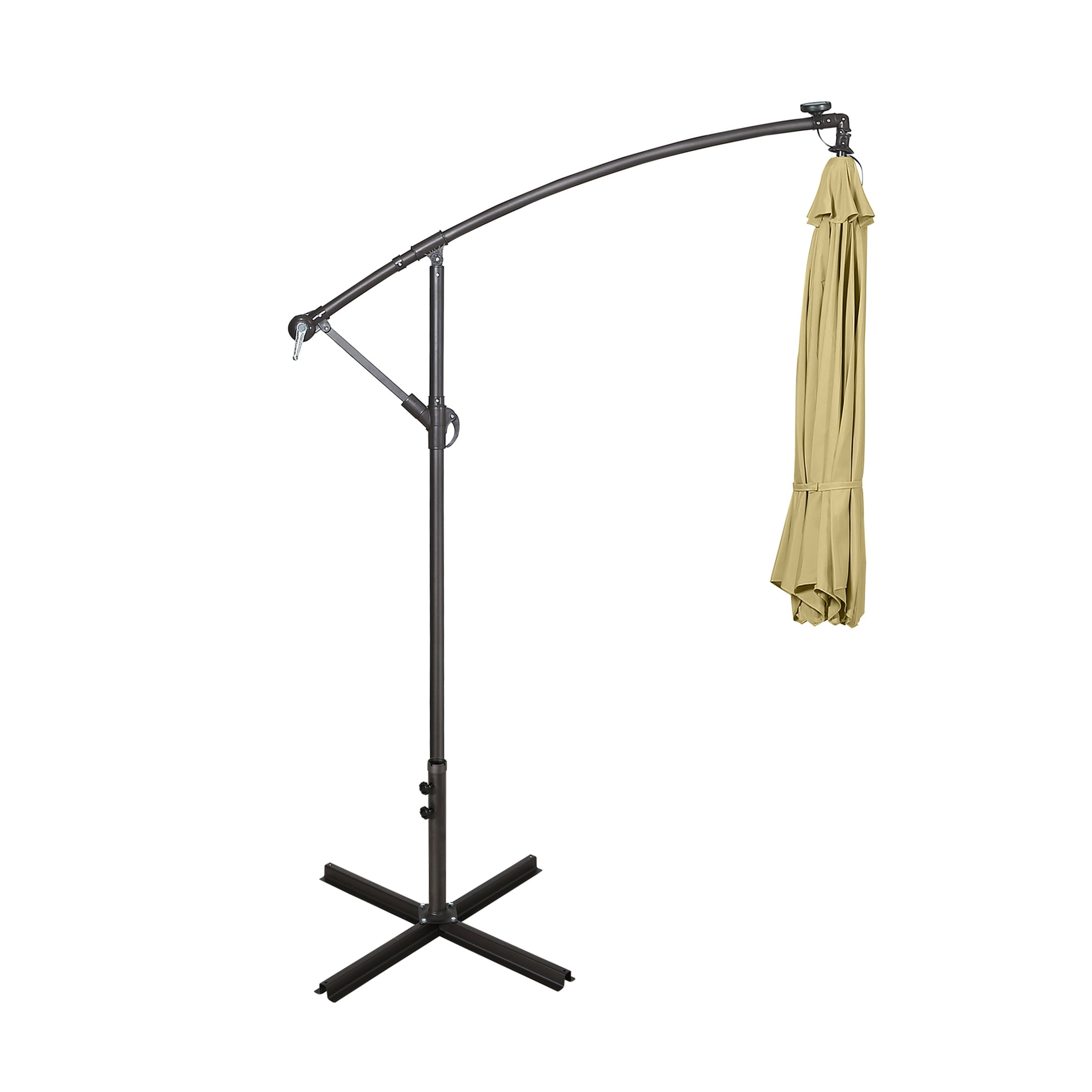WestinTrends Albert 10 Ft Offset Patio Umbrella, Solar Powered 32 LED Light Outdoor Pool Hanging Cantilever Umbrella with Infinite Tilt and Crank Lift, Beige