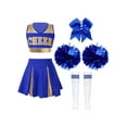 thumbnail image 1 of Runhomal Kids Girls Cheer Leader Costume Halloween Cheerleading Team Rooter Uniform Set Crop Top with Pleated Skirt B#Blue01 8, 1 of 7
