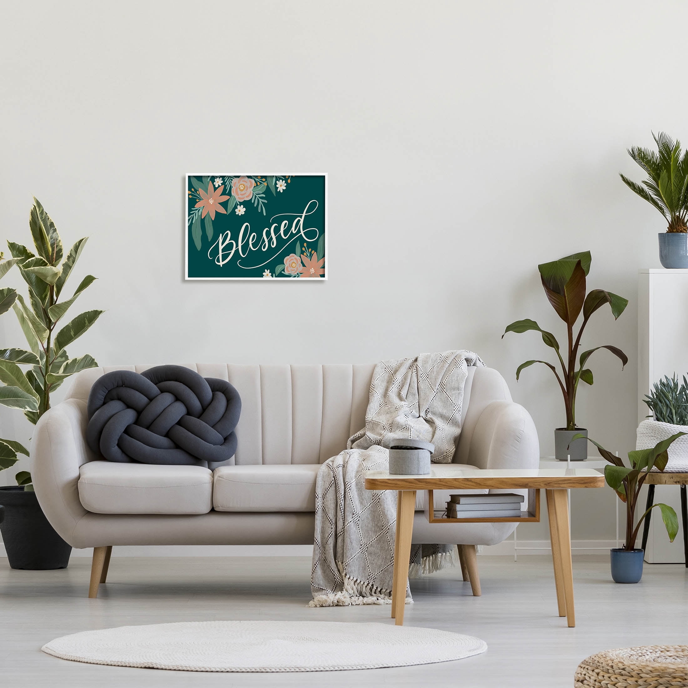Blessed Floral Green Blossoms Botanical & Floral Graphic Art White Framed Art Print Wall Art
