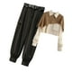 thumbnail image 2 of Minnieouse Camisa de piezas para mujer, pantalones, conjunto de patrón de empalme, camisa chal, Retro, informal, ligero, portátil, ropa para conjuntos de ropa Albaricoque Caqui Black4 Minnieouse AP013495-10, 2 of 6