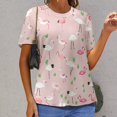 thumbnail image 6 of Flamingo Pattern Womens Tops Women's Fashion Casual Short Sleeve Flower Print Round Neck Pullover Top Blouse, 6 of 6