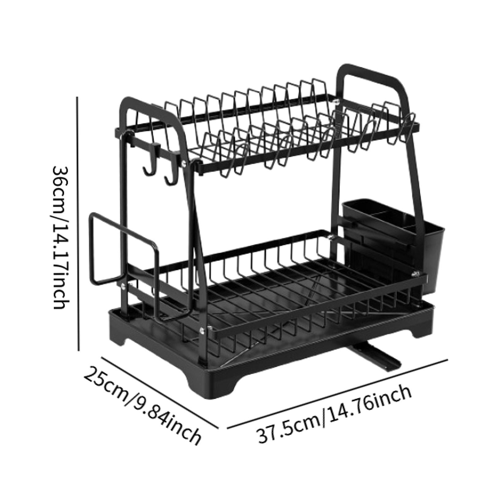 Fiocias Dish Drying Rack for Kitchen Counter 2 Tiers Multifunctional Sink Large Capacity