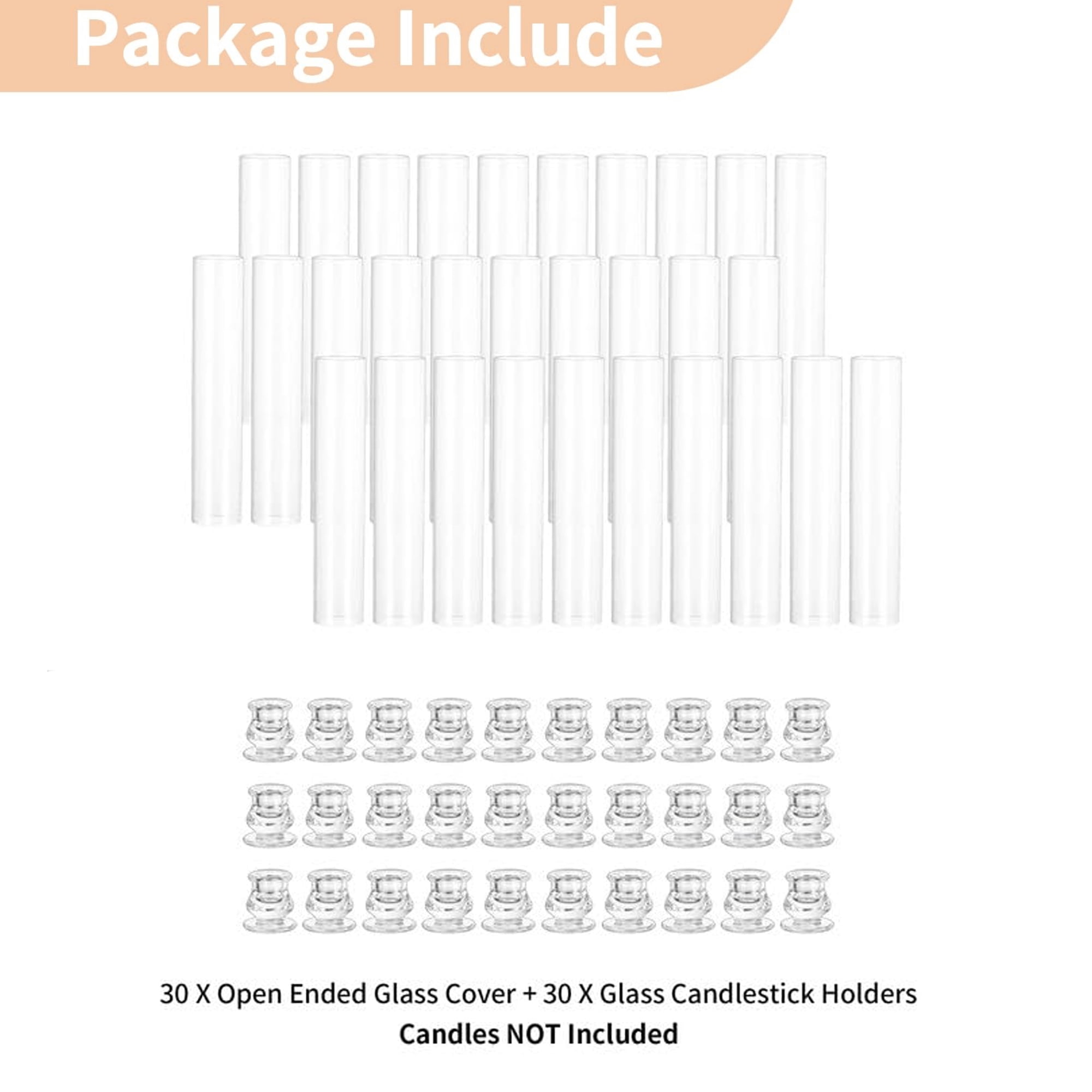 Glasseam Set of 30 Hurricane Candle Holders Bulk: Minimalist Clear Glass Cylinders for Taper Candles Event Wedding Centerpiece Thanksgiving Christmas Party Table Decor 2.36"x12.6"
