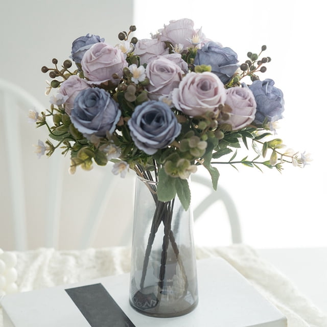 Ramo de flores de seda para bodas y novias: ramo de flores artificiales de seda de 12,5 pulgadas para centros de mesa, San Valentín, hogar y fiestas.