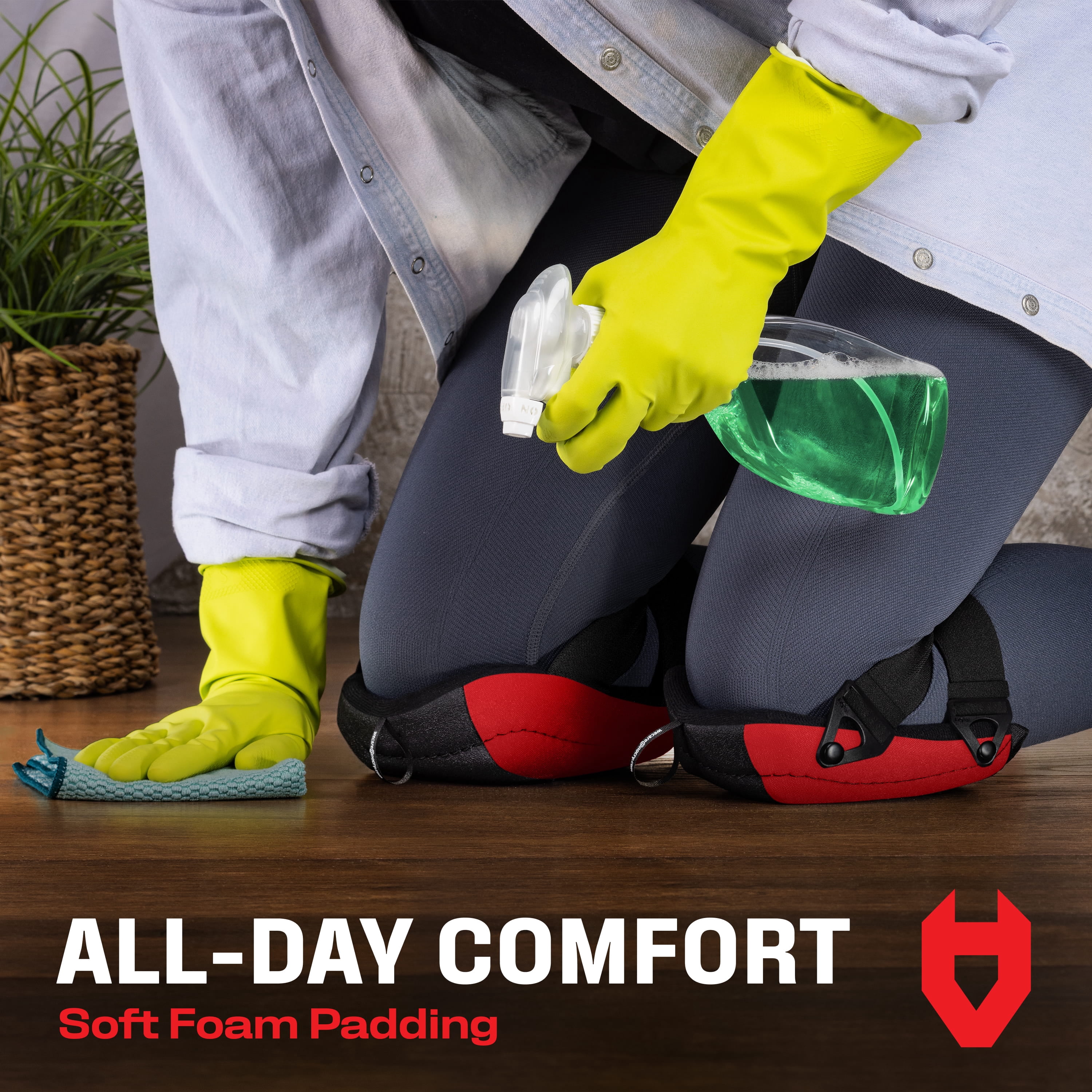 NoCry Non-Slip Work Knee Pads for Men and Women with Thick Soft Foam Padding, Strong, Adjustable Straps and Easy-to-Use Buckle Clips — Stay in Place While You Move — Perfect for Flooring or Gardening