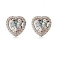 thumbnail image 2 of 24k Rose Gold Halo Heart 1 Ct White Sapphire Stud Earrings Plated by Paris Jewelry, 2 of 4