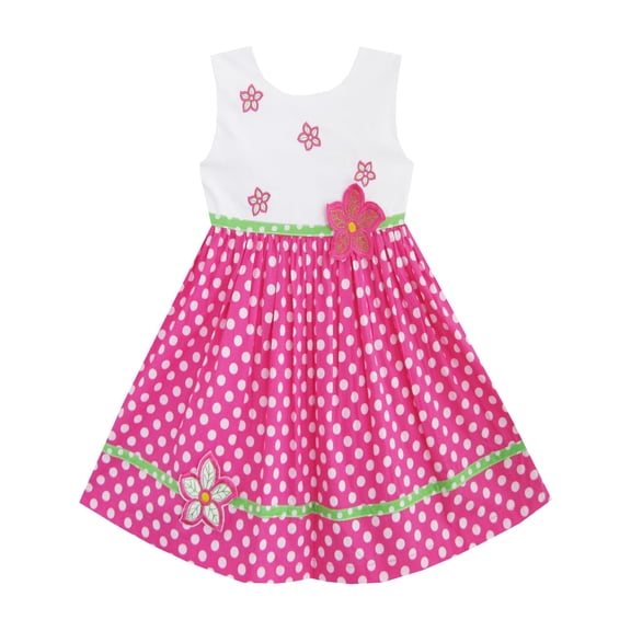 Girls Dress Pink Dot Flower Embroidered Sundress Children Clothes 2