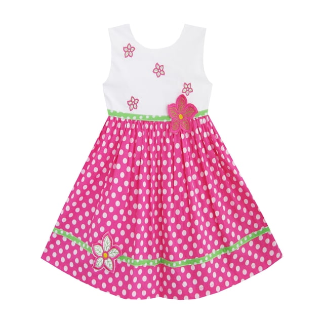 Robe Fille Rose à Pois Fleur Brodée Robe d'Été Vêtements Enfants 4 Ans
