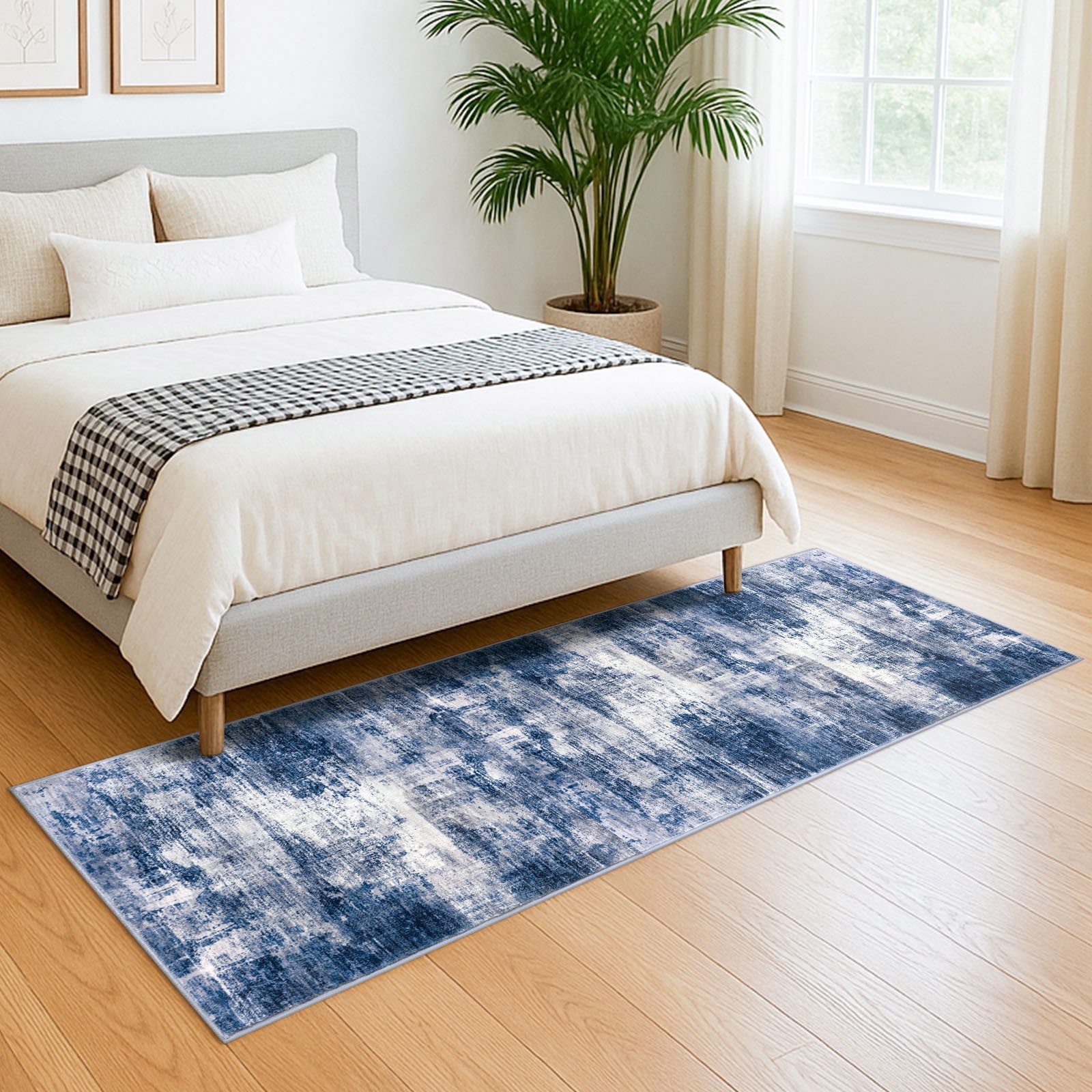 iOhouze Runner Rugs 2x8 Washable Runner Rug for Hallways Non Slip Kitchen Runner Low Pile Soft Printed Faux Wool Abstract Floor Runner for Inodoor Bedroom Entryway Laundry Room, Blue/Rust/White