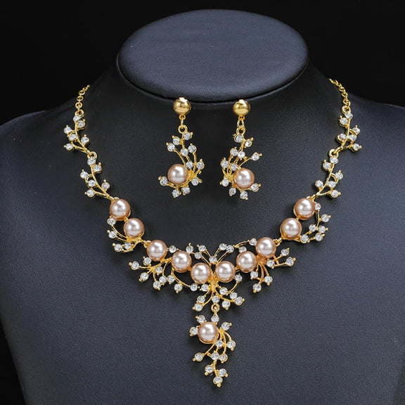 Luxury Pearl CZ Bridal Jewelry Set Gold Silver Plated Necklace Earrings Set for Women Wedding Prom Party Jewelry