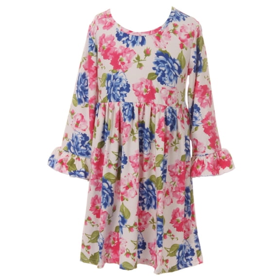 Little Girl Kids Rounded Neck Flower Print All-Over Flower Girl Dress White 2T XS 500204 BNY Corner