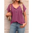 thumbnail image 4 of Women's Tops Dressy Casual Blouses Short Sleeve Shirts Clothing Summer Outfits Button Pleated Front Wine Red S, 4 of 10