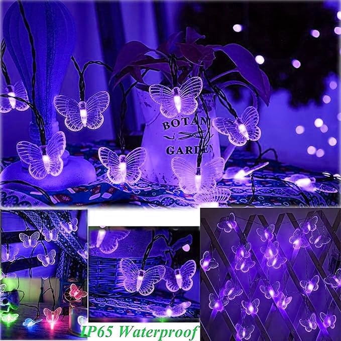 Huiyi LED Butterfly String Lights, 7m 50LED Outdoor Solar Powered String Light 8Mode Indoor for Lighting for Lawn Patio Wedding Party Decor