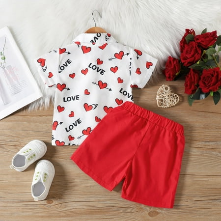 

Cathalem Toddler Boys Valentine s Day Short Sleeve Hearts Printed T Shirt Tops Shorts Gentleman Kids 4 Month Old Boy Outfits Childrenscostume White 6-12 Months