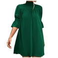 thumbnail image 7 of Wycnly Dresses for Women Fashion Lantern Sleeve Smocked Loose Tshirt Mini Sundresses Half High Neck Elbow-Length Solid Summer Short Formal Dress Green s, 7 of 7