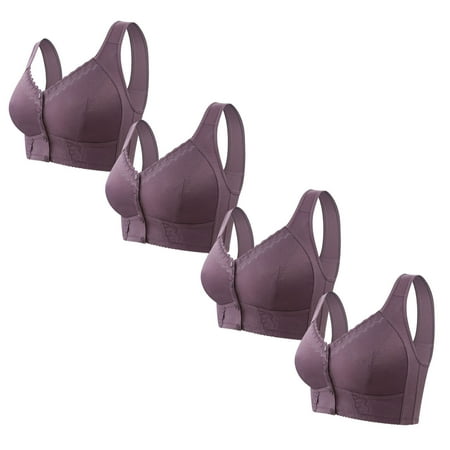 Black of Friday Deals!Clearance Staron 4PC Women Bra Front Closure No Underwire Bras Wireless Stretch Bras Comfortable Front Button Bra Full Support Bras