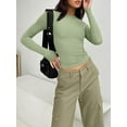 thumbnail image 2 of Womens Long Sleeve Shirts Basic Spring Crop Tops Fall Fashion Layering Slim Fitted Tops, 2 of 3
