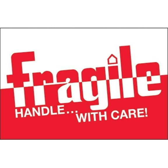 2 x 3 in. - Fragile - Handle with Care Labels - Red & White - Roll of 500