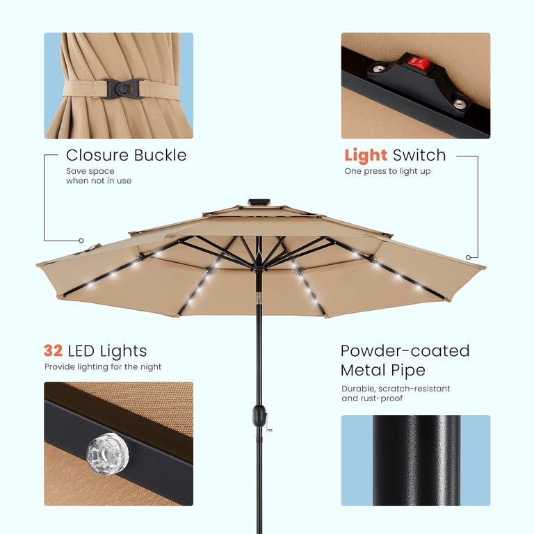 busch light patio umbrella Blissun 10ft Offset with 36 Solar LED Lights, Hanging Lighted Umbrella with 360 Rotation, Outdoor Cantilever Umbrella (Tan) : Patio, Lawn & Garden This large outdoor umbrella combines functionality and style EDX 10ft 3-Tier Solar Patio