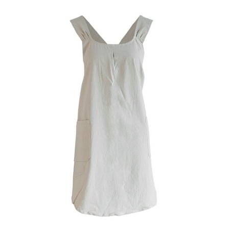 

COUTEXYI Japanese Style Cotton Linen Apron Solid Color Strap Pinafore