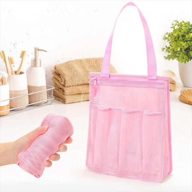 Bolso de playa de malla | Diseño hueco de doble capa | Bolso de hombro portátil con cremallera | Poliéster lavable resistente al agua | Viajes multiusos, gimnasio, almacenamiento de natación
