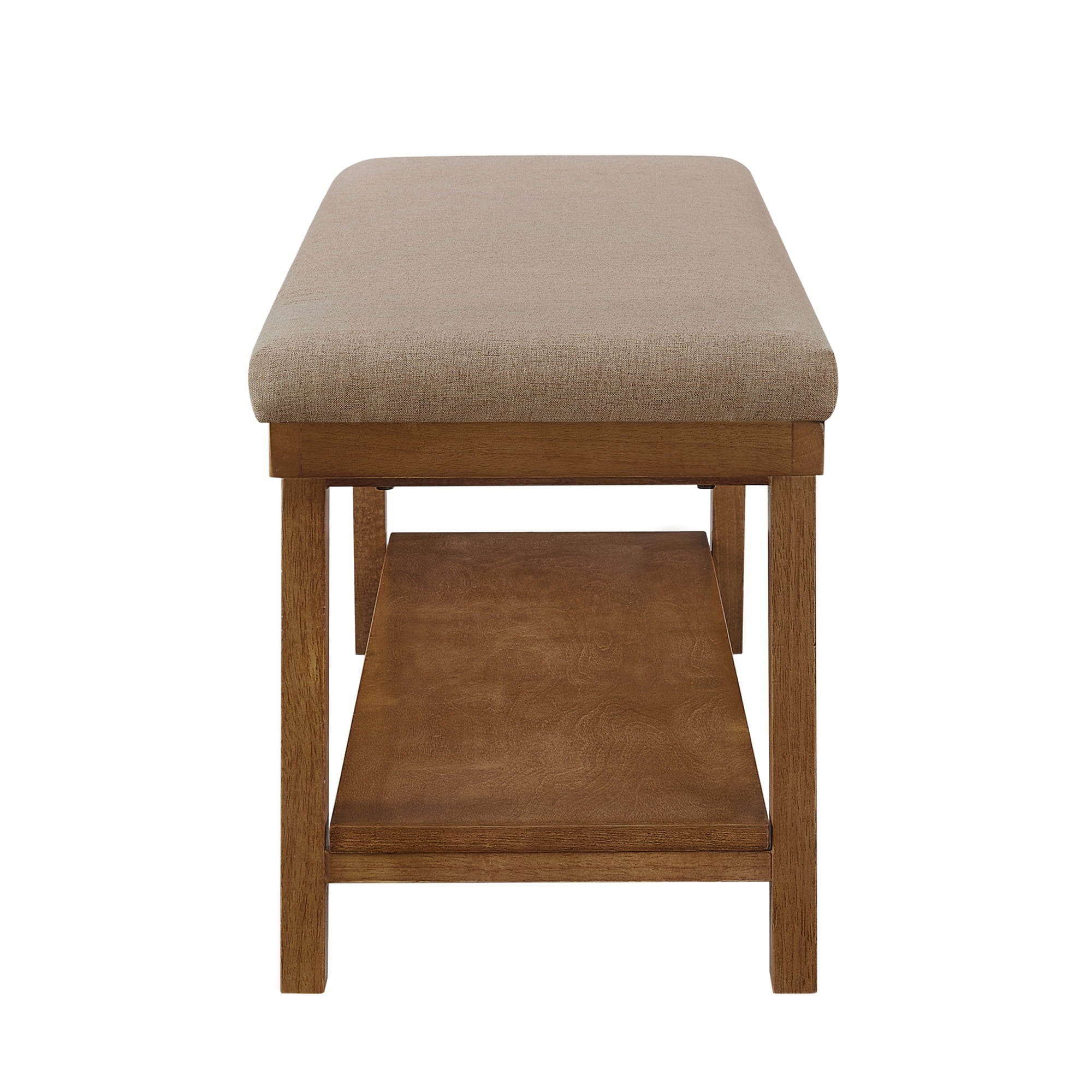 Leumius Upholstered Bench with Storage Shelf,Modern Linen Fabric with Cushioned Seat for Bedroom, Entryway, Living Room,350 lbs Capacity,Linen
