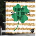 thumbnail image 3 of Ambesonne St Patrick's Day Shower Curtain, Clover on Stripes, 69"Wx84"L, Green Amber and Mustard, 3 of 4