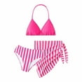 thumbnail image 3 of Girls' 3 Piece Swimsuit Set Double Strap High Waist Bikini Bathing Suit with Cover Up Beach Skirt Summer Beach Swimwear Tankini Bathing Suit Set for Teen Girl, 3 of 6