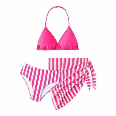 Girls Swimsuit 3 Piece  Girls Bathing Suit Tropical Floral Bikini Set with Cover Up Skirt Criss Cross Bathing Suit Girls  Swimwear Summer Beach Sport Swimwear
