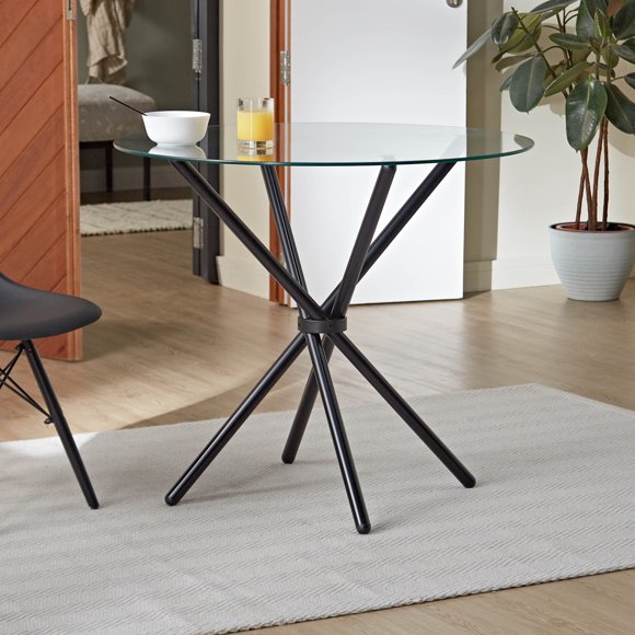 Velets Bella Table à Manger à Dessus en Verre avec Pattes en Métal - Design Moderne et Épuré pour Salle à Manger, Cuisine Ou Salon - Construction Durable et Robuste, Parfait pour les Coins-Déjeuners et les Cuisines