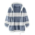 thumbnail image 4 of Womens Winter Fuzzy Fleece Jacket,Winter Plush Coat for Women Color Block Long Sleeve Oversized Full Zip Up Cardigan Casual Loose Fit Hooded Jacket Outwear, 4 of 5