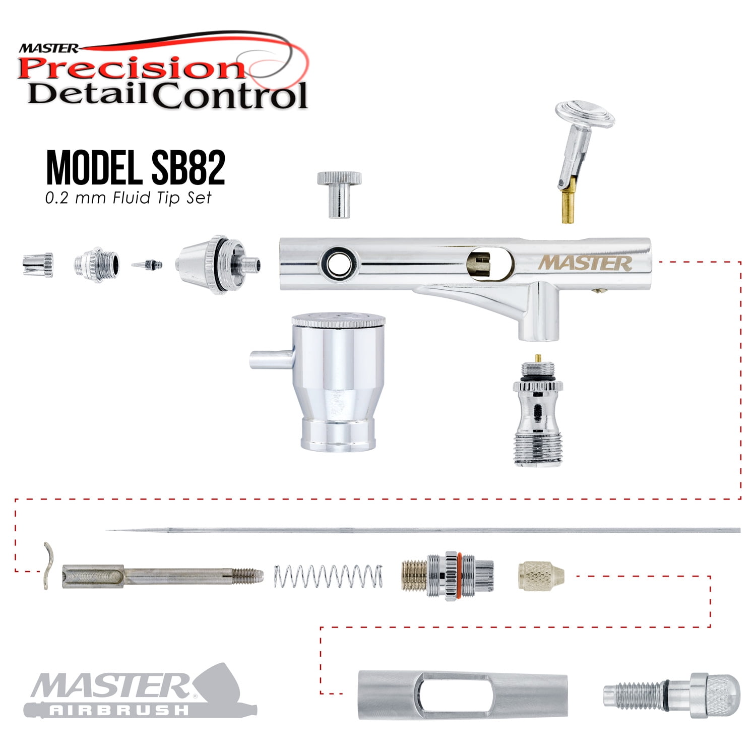 Master Airbrush SB82 High Precision Detail Control Dual-Action Side Feed Airbrush Set Kit with a 0.2mm Fluid Tip, 1/6 oz. Bowl Cup - Spray Auto Graphics, Illustration, Fine Art, Hobby, Nail Designs