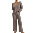 thumbnail image 2 of 2 Piece Sweater Sets For Women V Neck Long Sleeve Knit Sweater Wide Leg Pants Sweatsuit Fall Lounge Wear Light Brown XL, 2 of 7