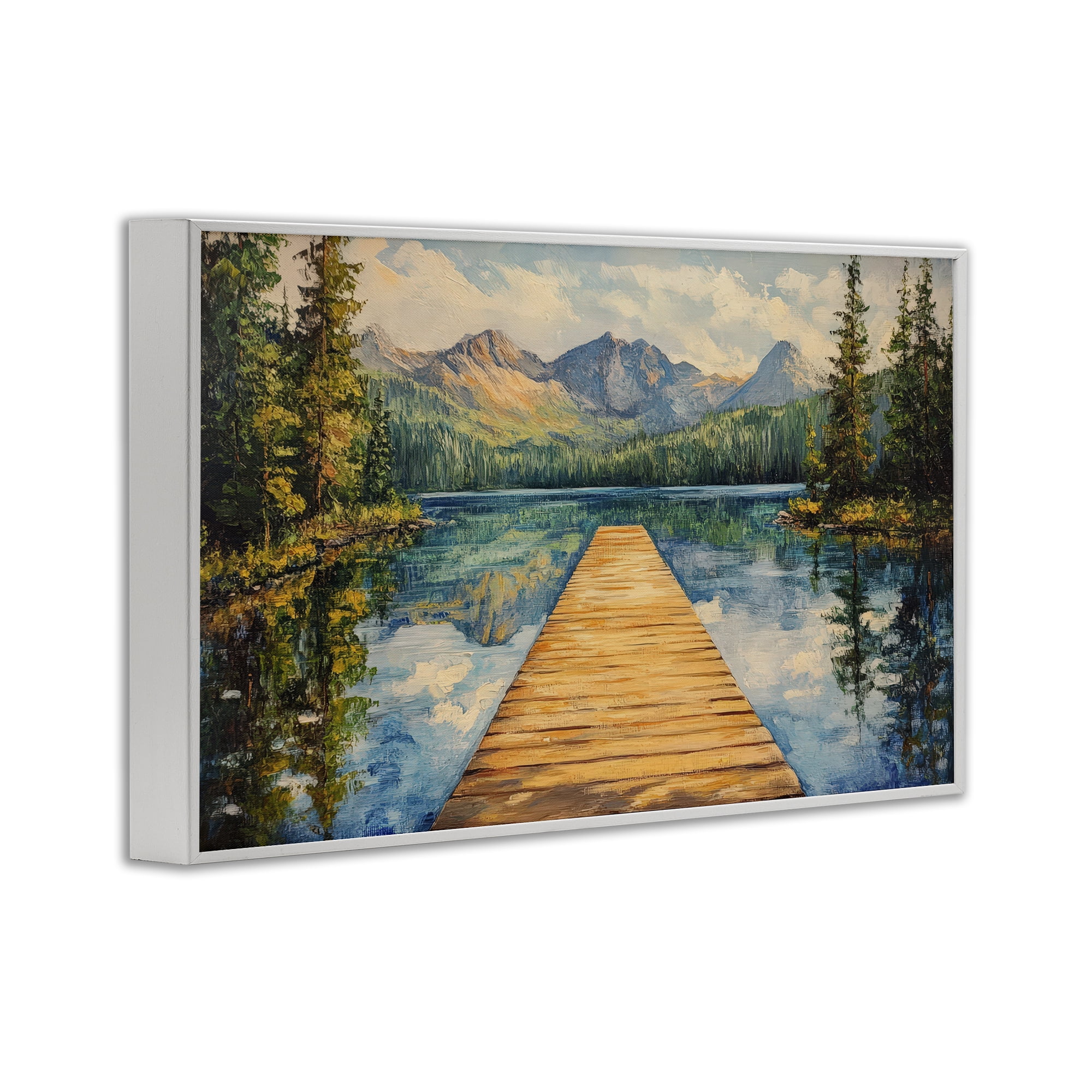 Stupell Industries Dock in The Mountains White Framed Giclee Art, design by Petal Prints Design