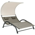 thumbnail image 1 of vidaXL Chaise Longue Double avec Auvent Textilène Taupe, 1 of 5