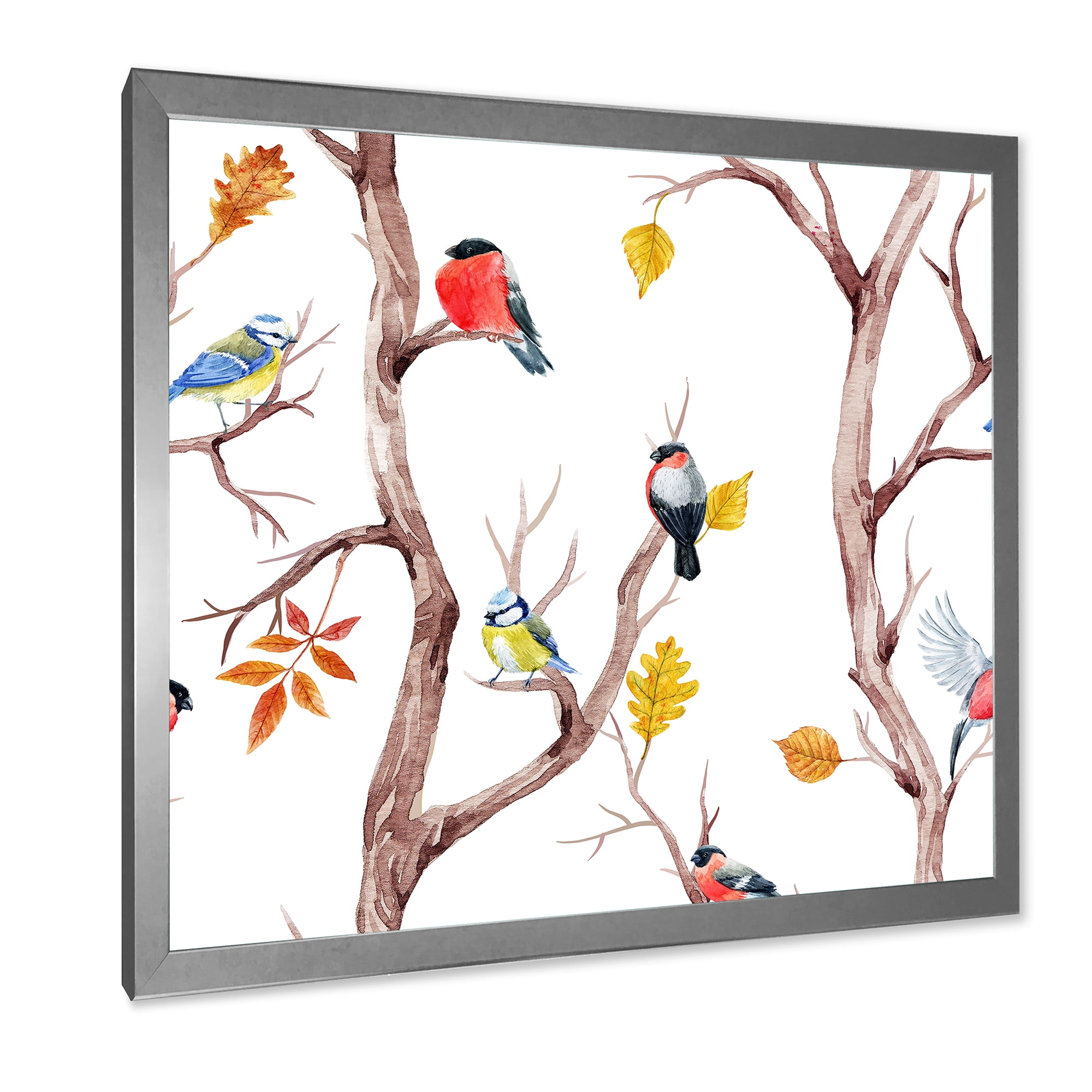 Designart 'Little Birds and Fall Trees' Traditional Framed Art Print