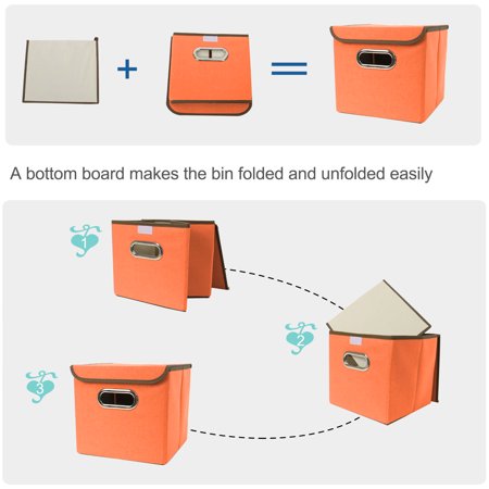 Storage Bin Linen Fabric Cube Organizer Box With Lid And Metal