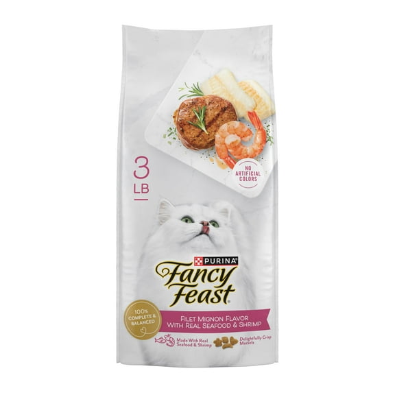 Purina Fancy Feast Dry Cat Food Filet Mignon Flavor with Seafood and Shrimp, 3 lb Bag