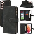 thumbnail image 5 of Compatible with Samsung Galaxy S21 5G Wallet Case,[6 Card Slots] [Wrist Strap] [Stand Feature] Detachable 2 in 1 Magnetic Zipper Leather Cover Case for Samsung Galaxy S21 5G,6.2 inch Black, 5 of 16