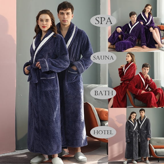 Robe Flannel Unisex Hotel Men Women Cotton Bath Robe Plus Size Towel Kimono Spa Lightweight Bathrobe Dressing Gown Sleepwear Long Sleeve Loungewear with Pockets Grey XXXL