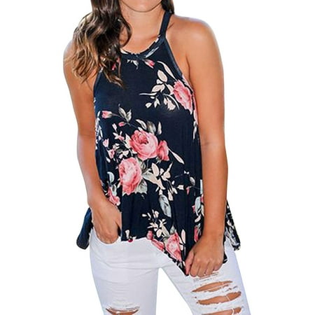 - Nlife Women Floral Printed Asymmetric Hem Sleeveless Tank Top
