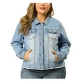 thumbnail image 6 of Agnes Orinda Women's Plus Size Jean Jackets Long Sleeves Washed Denim Coats with Pockets 2X Light Blue, 6 of 9