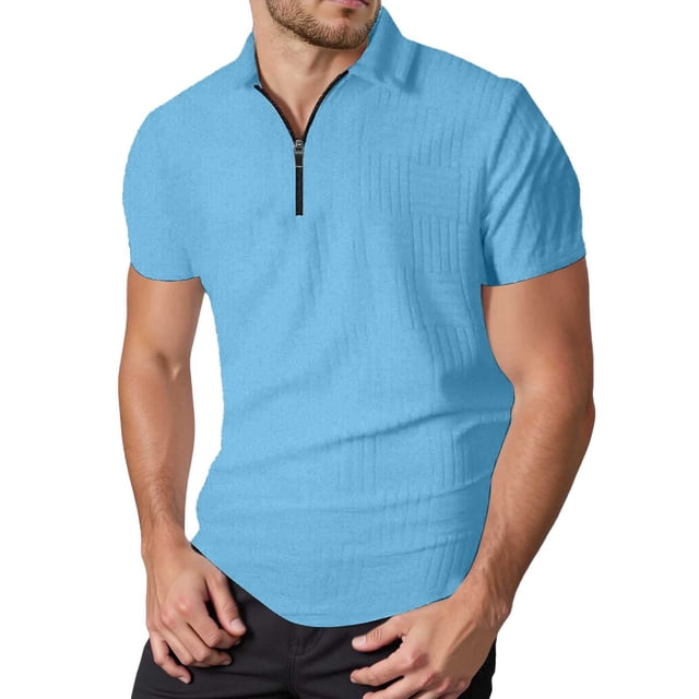 Icvfdpl Polo Shirt Summer Fashion Solid Color Lapel Zipper Outdoor Casual Short Sleeved Shirts For Men L
