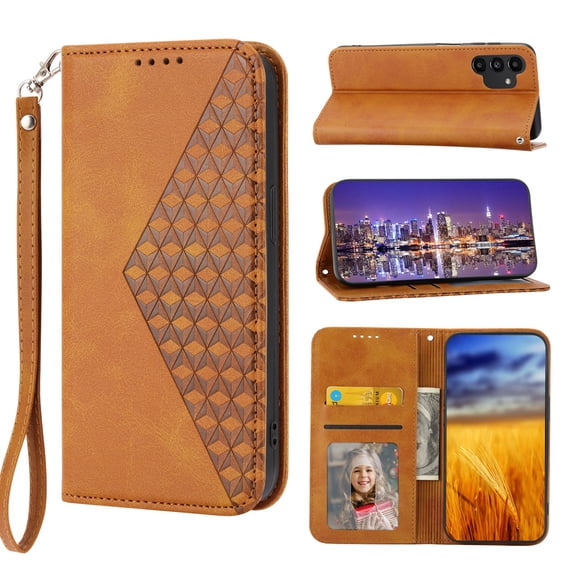 Case for Samsung Galaxy A13 5G, Magnetic Matte Premium PU Leather Stand Flip Cover with Card Slots and Wallet, Shockproof and Full Body Protection Compatible with Galaxy A13 5G - Yellow