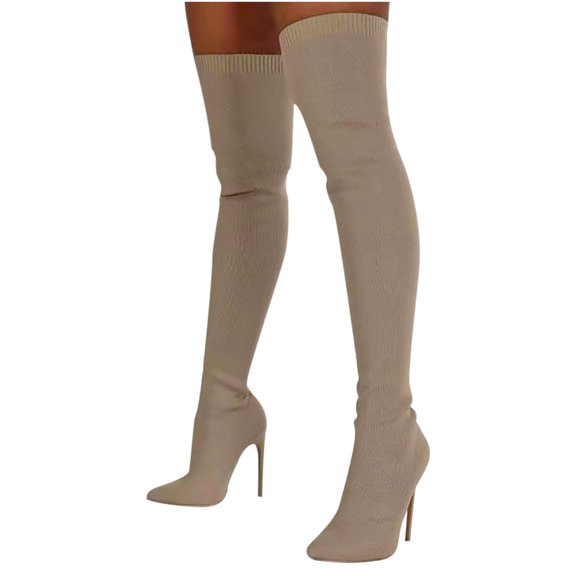 Babysbule Womens Shoes Clearance, 2021 Autumn And Winter New Heel Over The Knee Boots Flying Woven Stretch Wool Sleeve Fish Mouth Women's Boots